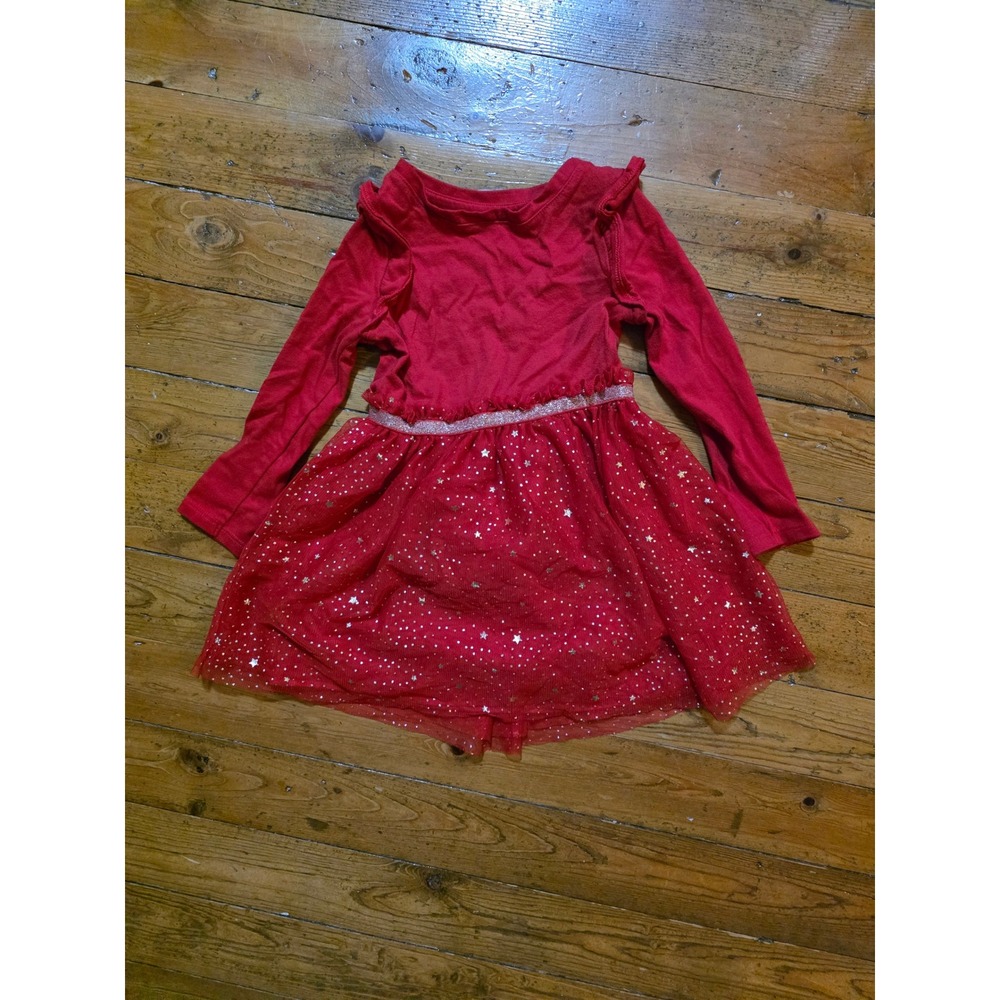 Cat & Jack Girls Red Long Sleeve Star Tutu Dress Holiday Christmas 3T